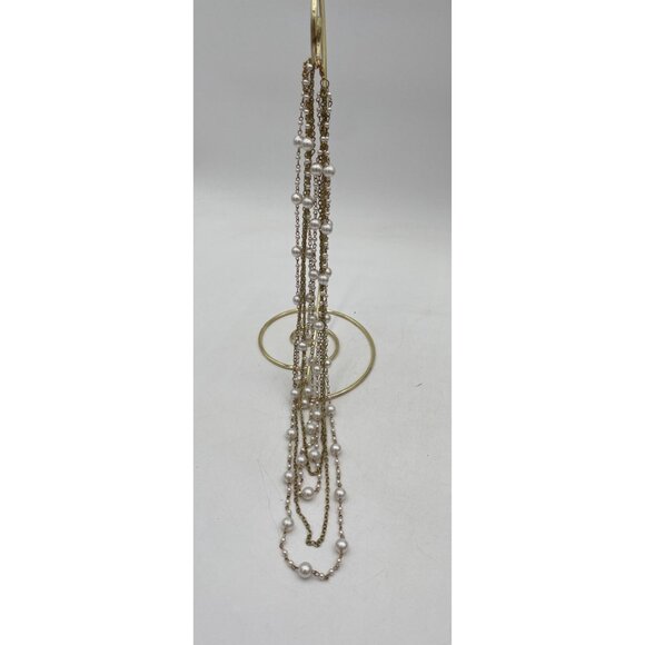Layered Faux Pearl & Gold Chain Necklace For Women - Picture 3 of 4